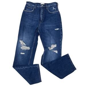 FRAME High 'N' Tight Straight Jeans High Rise Distressed Dark Wash, 27